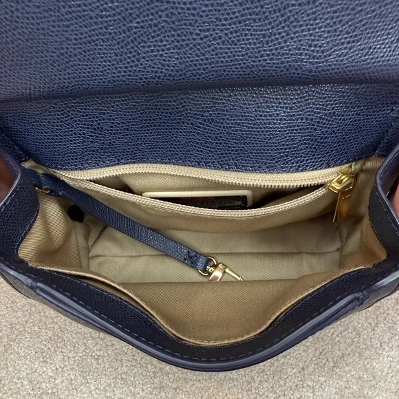 Tumi Navy Blue Pebbled Leather Mini Top Handle Crossbody Bag - Picture 6 of 10